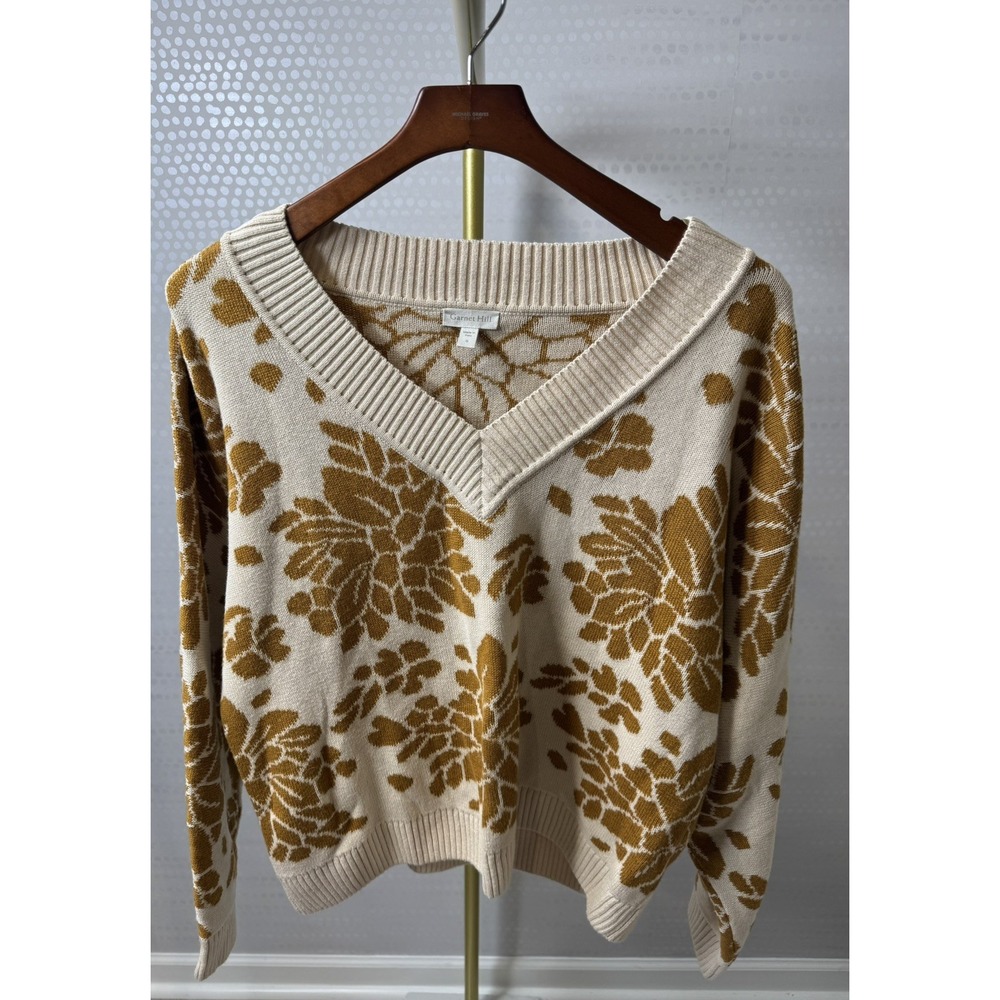 Garnet Hill Everly Alpaca And Cotton Blend Sweater Size Small Tan Cream Floral